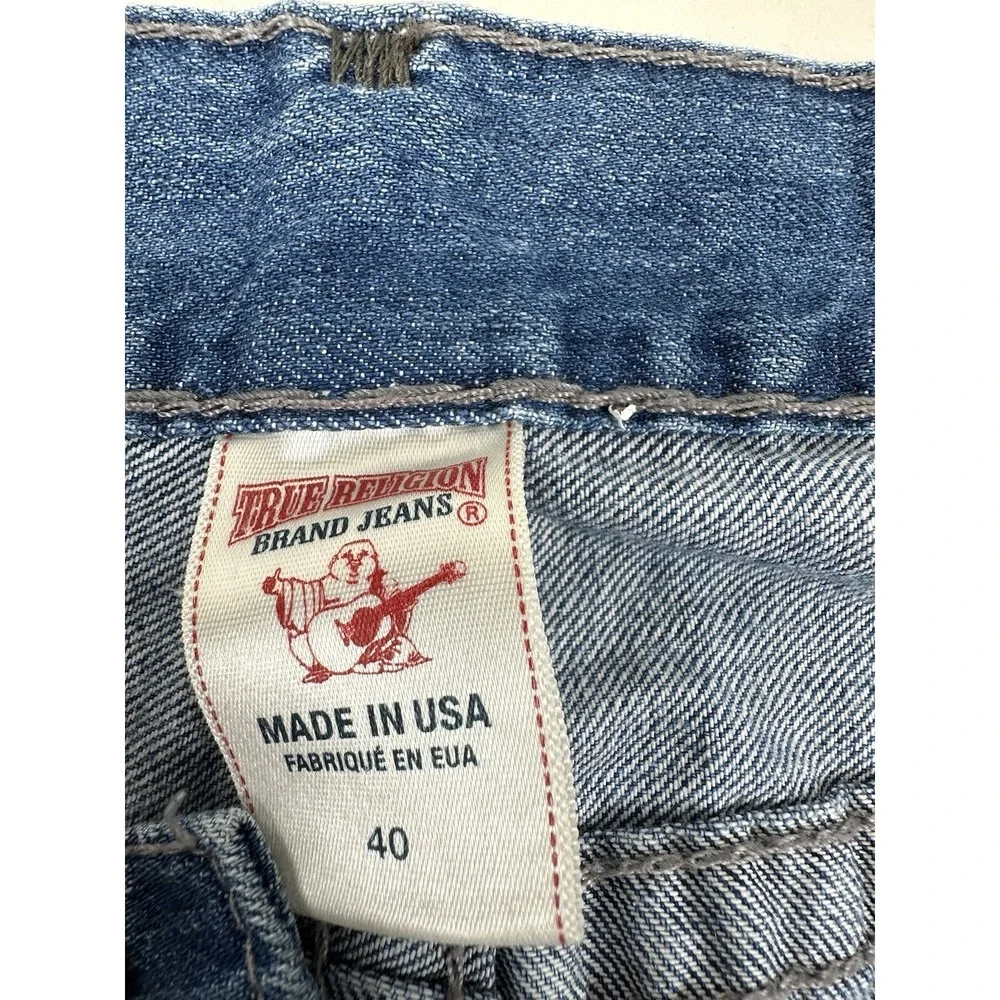 True Religion Jeans Mens 40x30 Ricky Super T Flap Pockets Blue HEMMED